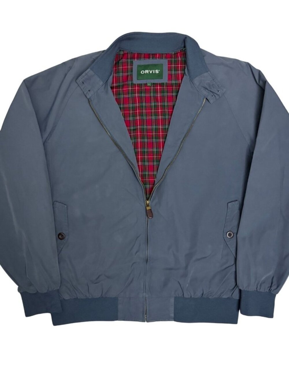 ORVIS Bomber Jacket Vintage Y2K Grey Tartan Plaid Light Coat Mens Large